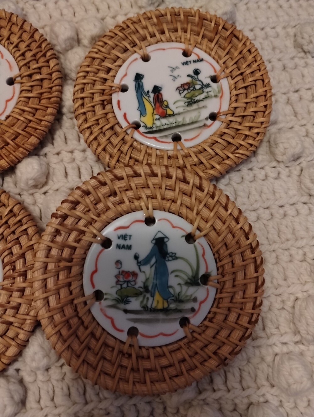 Set of 4 Vietnamese Ceramic Art Coasters